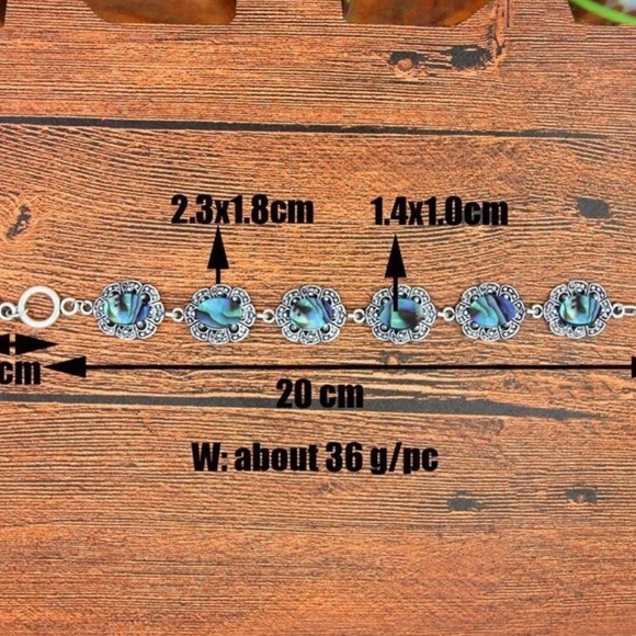 Abalone Oval Shell Bracelet Retro Craft Antique Silver Plated - Picture 2 of 4